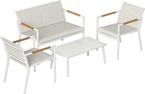 Outsunny Conjunto de Jardim Exterior com Sofá de 2 Lugares 2 Poltronas e Mesa com Tampo Metálico Assentos Respiráveis Creme | Aosom Portugal