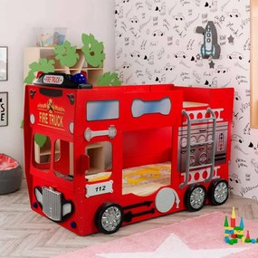 Cama para criança Beliche Camião dos Bombeiros 207 x 116 x 150  cm com Luzes LED 2 colchões e estrados incluídos Vermelho