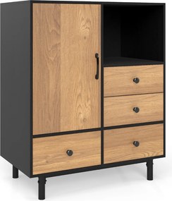 Armário com 4 gavetas e compartimento aberto, com pés de metal 80 x 45,5 x 97,5 cm Preto