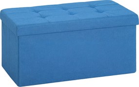 HOMCOM Puff de Armazenamento Banco de Armazenamento Dobrável 84 L 76x38x38 cm Estofado em Linho Sintético Azul Claro | Aosom Portugal