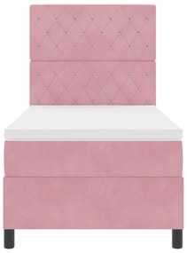 Cama Box Spring com Colchão Rosa 90x200 cm Veludo