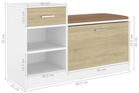 Banco sapateira 94,5x31x57 cm contraplacado branco/sonoma