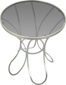 Mesa Trixy - Metal Prata e Topo de Vidro Temperado - Ø 56 cm x 68 cm