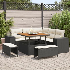 Conjunto de Sofá de 8 Peças para Jardim com Almofadas Preto em Rattan