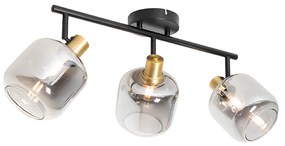 Candeeiro de teto com focos oblongo preto com vidro fumê 3-luzes - Zuzanna Moderno