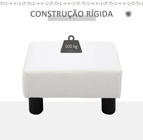 Apoio para os Pés Pufe Banco Pequeno Estofado em Pele Sintética com Assento Acolchoado e Pés de Plástico 40x30x24cm Branco