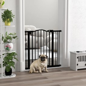 Barreira de Segurança para Cães com Largura Ajustável 74-80 cm e Extensões para Escadas e Portas Preto