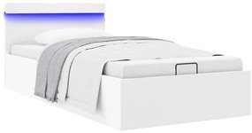 Cama hidráulica c/ arrumação LED 90x200cm couro artifi. branco