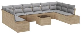 Conjunto de Sofá de Jardim de 11 Peças com Almofadas Pretas em Rattan