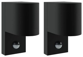 Luzes de Parede Externas com Sensor 2 pcs Preto Aço Inoxidável IP44