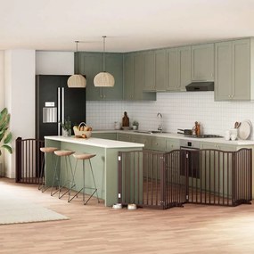 vidaXL Portão cães c/ porta dobrável 8 painéis 640 cm álamo castanho