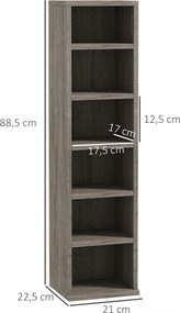 Conjunto de 2 estantes verticais para arrumação de CDs e DVDs, com 12 compartimentos, 21 x 22,5 x 88,5 cm, capacidade para 204 CDs, cinzento escuro