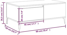 Mesa de centro 90x50x36,5 cm derivados de madeira branco
