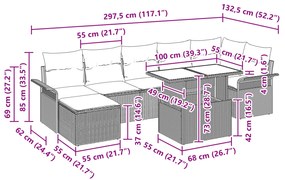 Conjunto de Sofá de Jardim de 8 Peças com Almofadas Preto Rattan Polim