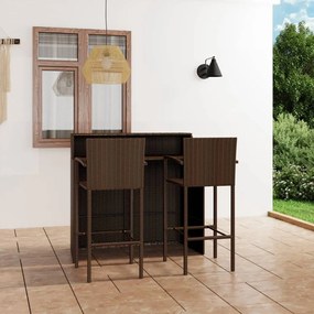 vidaXL 3 pcs conjunto de bar para jardim castanho