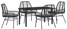 Conjunto de Jantar para Jardim com 5 Peças e Almofadas Pretas em Ratta