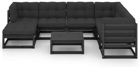 8 pcs conjunto lounge de jardim c/ almofadões pinho maciço