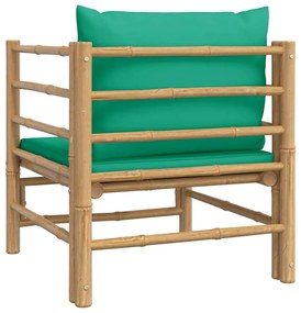 Sofá de jardim bambu com almofadões verdes