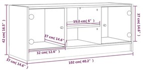 Móvel de TV c/ portas de vidro 102x37x42 cm cinza cimento