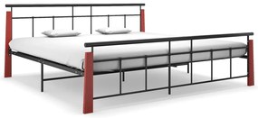 Estrutura de cama 200x200 cm metal/madeira de carvalho maciça