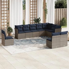 vidaXL 10 pcs conjunto sofás p/ jardim c/ almofadões vime PE cinzento