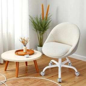 Cadeira de escritório em casa, cadeira de toucador de lã 60 x 60 x (80-90) cm cappuccino bege-branco