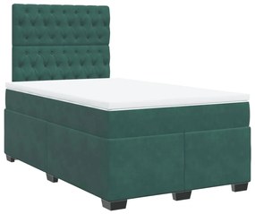 Cama boxspring com colchão 120x190 cm veludo verde-escuro