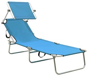 Espreguiçadeira dobrável com toldo aço turquesa e azul