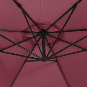 Guarda-sol de jardim cantilever c/ LED/poste aço vermelho tinto