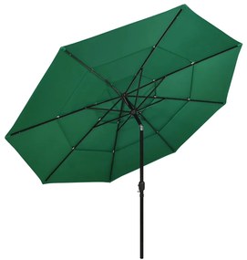 Guarda-sol de jardim 3 camadas c/ poste de alumínio 3,5 m verde
