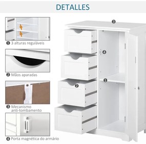 Armário Casa de Banho Móvel Auxiliar Organizador Moderno de Madeira com 1 Armário e Gavetas 56x30x83 cm Branco
