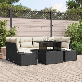 vidaXL Conjunto de Sofá de Jardim com 7 Peças e Almofadas Preto em Rattan