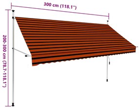 Toldo retrátil manual 300 cm laranja e castanho