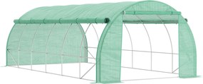 Outsunny Estufa de Túnel de Jardim de Exterior 597x300x200 cm com Porta Lateriais e Janelas Cobertura de PE 140g/m² e Metal Verde | Aosom Portugal