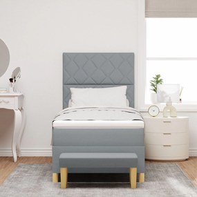 Cama Box Spring com Colchão &amp; Banco Cinza Claro 100x200 cm Tecido