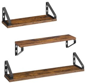 Conjunto de 3 prateleiras de parede com estilo rústico Castanho vintage + Preto