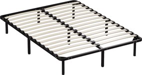 HOMCOM Estrutura de Cama 140x190 cm Cama de Casal em Madeira Maciça com Estrado de Ripas e Pés Espaço de Arrumação Por Baixo Preto | Aosom Portugal