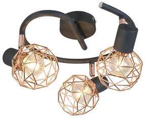 Spot moderno preto com cobre 3-light - Malha Design,Moderno