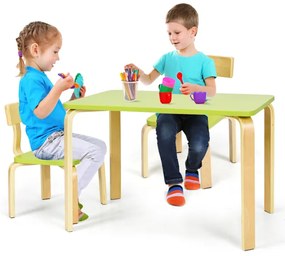Mesa e 2 cadeiras para crianças Mesa e cadeiras de madeira para crianças para aulas de berçário em casa Verde