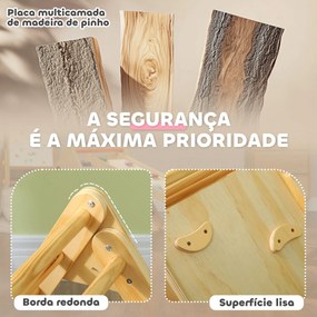 Triângulo de Escalada de Madeira 2 em 1 Escalada para Crianças de 18-48 Meses com Rampa para Deslizar ou Escalar 147x64,5x63 cm  Madeira