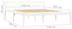 Estrutura de cama 140x200 cm madeira pinho maciço branco