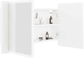 Armário espelhado casa de banho LED 80x12x45 cm acrílico branco
