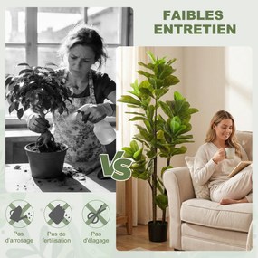 Conjunto de 2 plantas artificiais de interior com 150 cm, planta artificial de figueira-lira com vaso de cimento, verde