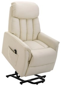 Poltrona Levanta Pessoas Reclinável com Apoio para os Pés Controlo Remoto Reclinação 145° e Bolso Lateral 80x94x104 cm Creme