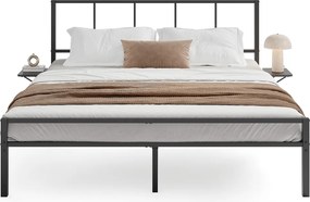 Estrutura de cama de casal 160 x 200 cm (COLCHÂO NÃO INCLUIDO)com 2 prateleiras e com estrutura metálica e estrado Preta