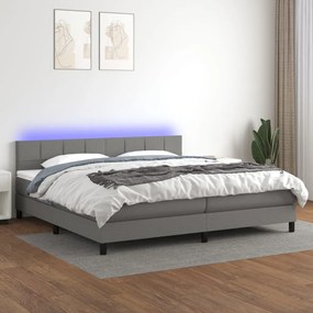vidaXL Cama box spring c/ colchão e LED 200x200 cm tecido cinza-escuro