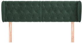 Cabeceira de cama c/ abas veludo 147x23x78/88cm verde-escuro