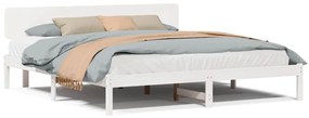 Estrado de Cama com Cabeceira Branca 180x200 cm em Madeira de Pinho