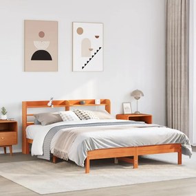 Cama sem colchão 135x190 cm madeira pinho maciça castanho-mel