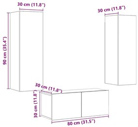 armários de TV montados na parede 3 pcs madeira velha